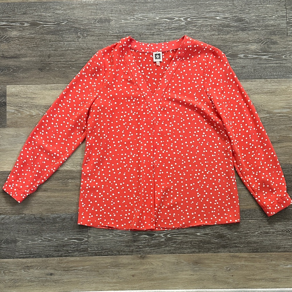 Anne Klein Coral Polka Dot Blouse